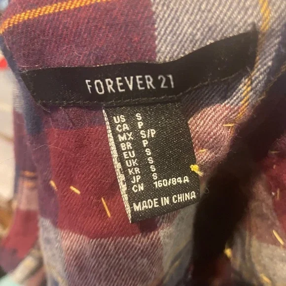 Handmade Upcycled Grunge MTV 90s Plaid Flannel Cropped Button Up Shirt Red Small - Picture 7 of 8